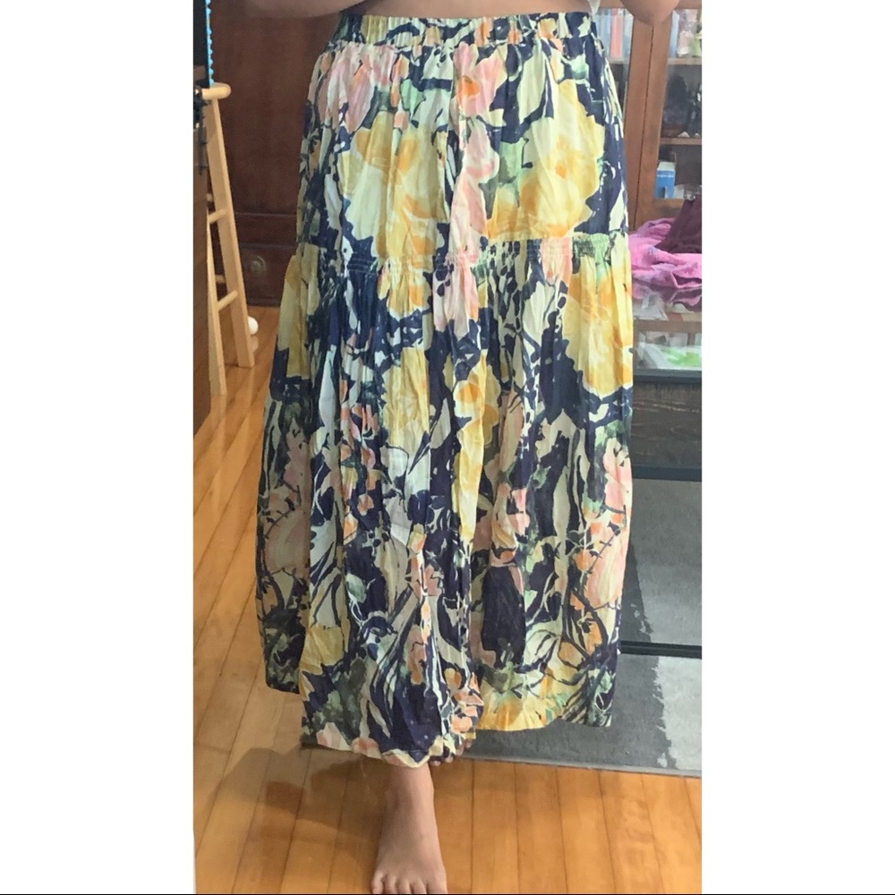 Free People Yellow and Navy Floral Maxi Skirt